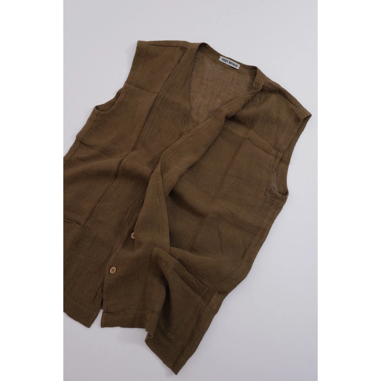 ISSEY MIYAKE Cardigan en lin Marron vintage, passéist — photo 5