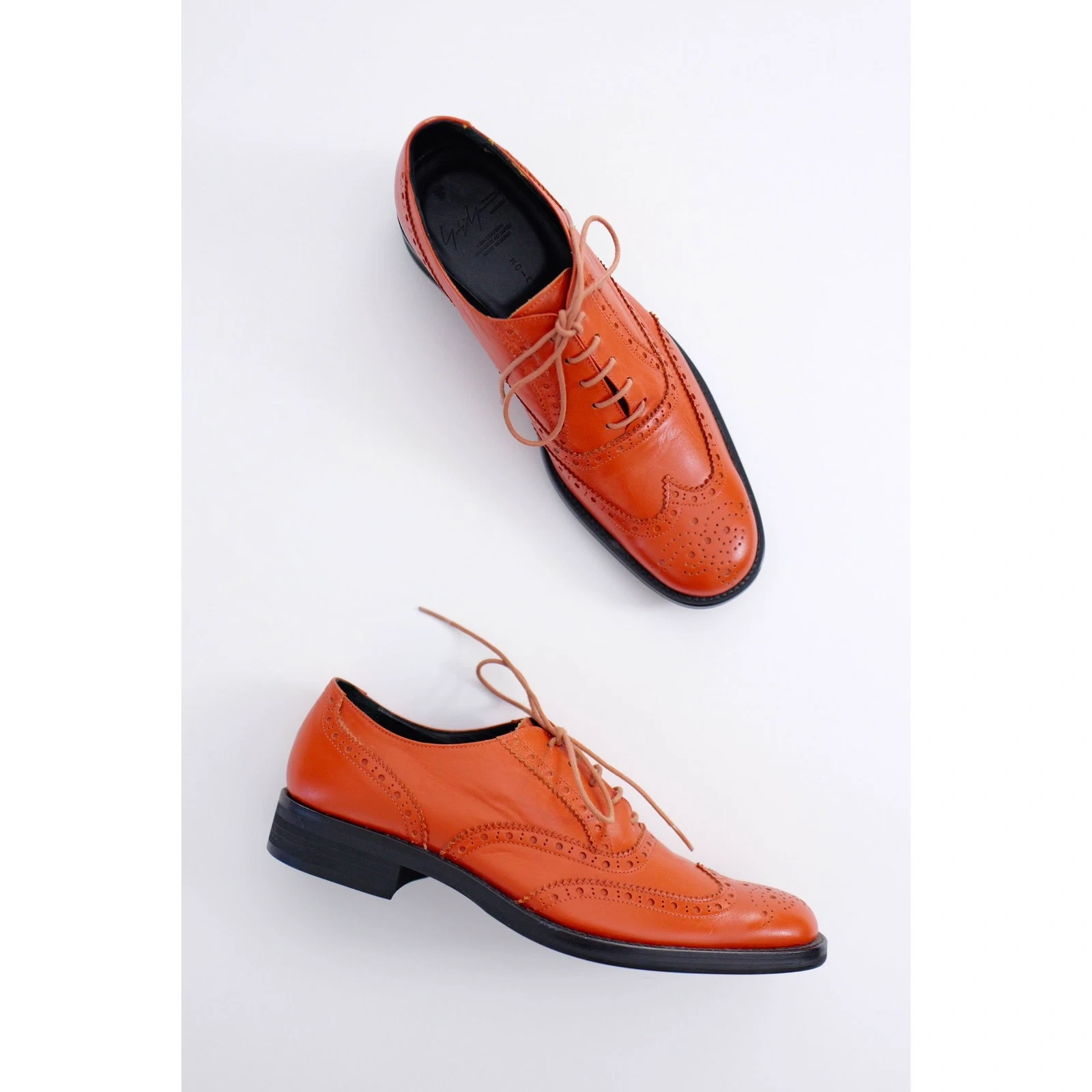 YOHJI YAMAMOTO Derbies en cuir Orange vintage, passéist — photo 3