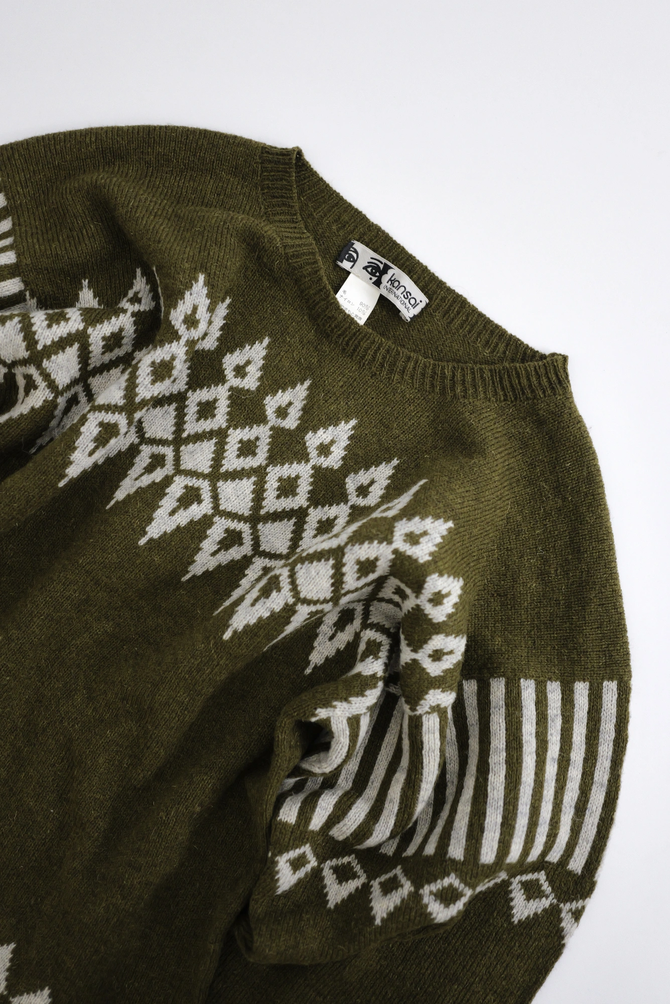 KANSAI YAMAMOTO Pull-over en laine Kaki vintage, passéist — photo 3