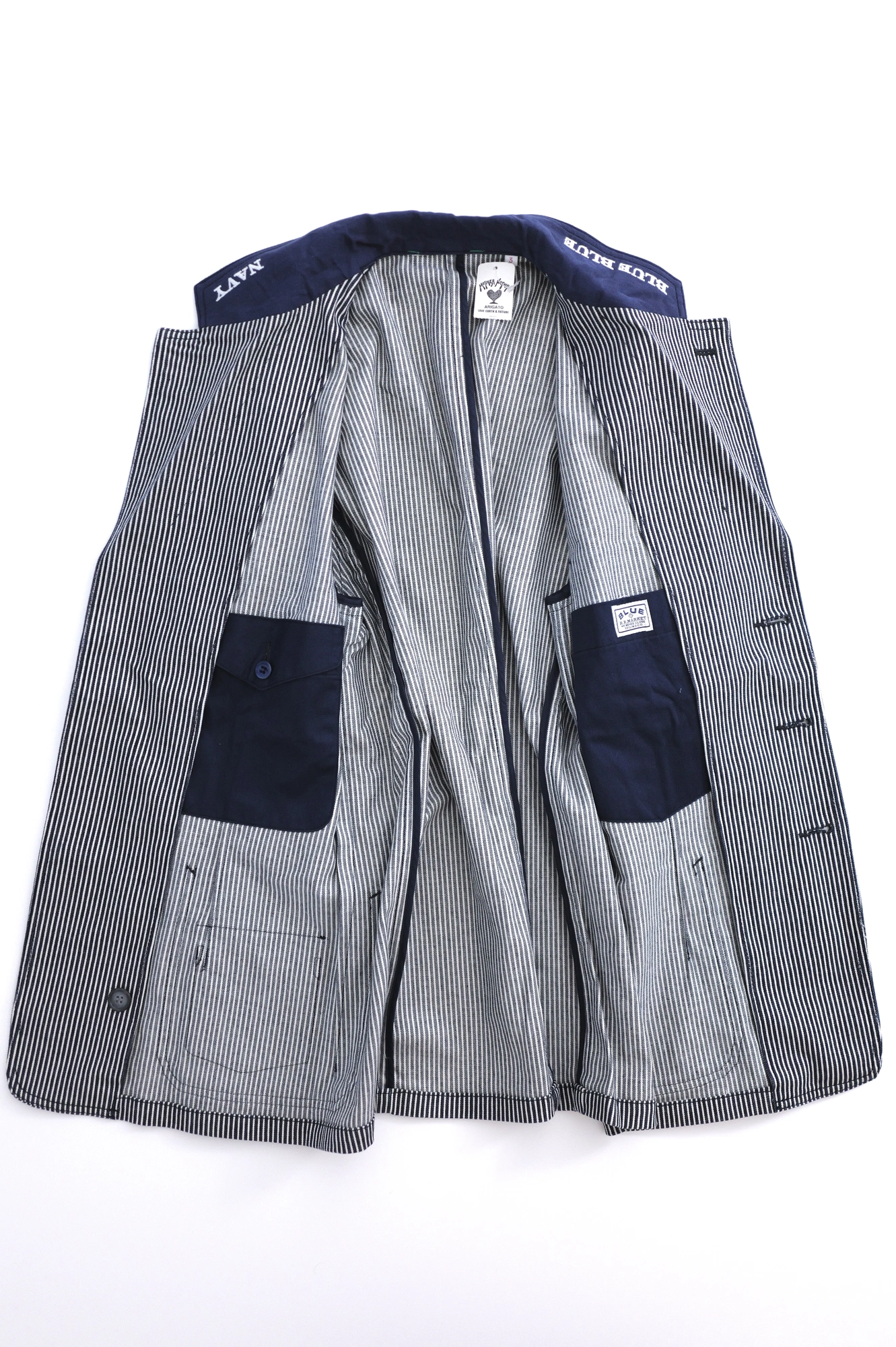 BLUE BLUE JAPAN Veste hickory Marine vintage, passéist — photo 10