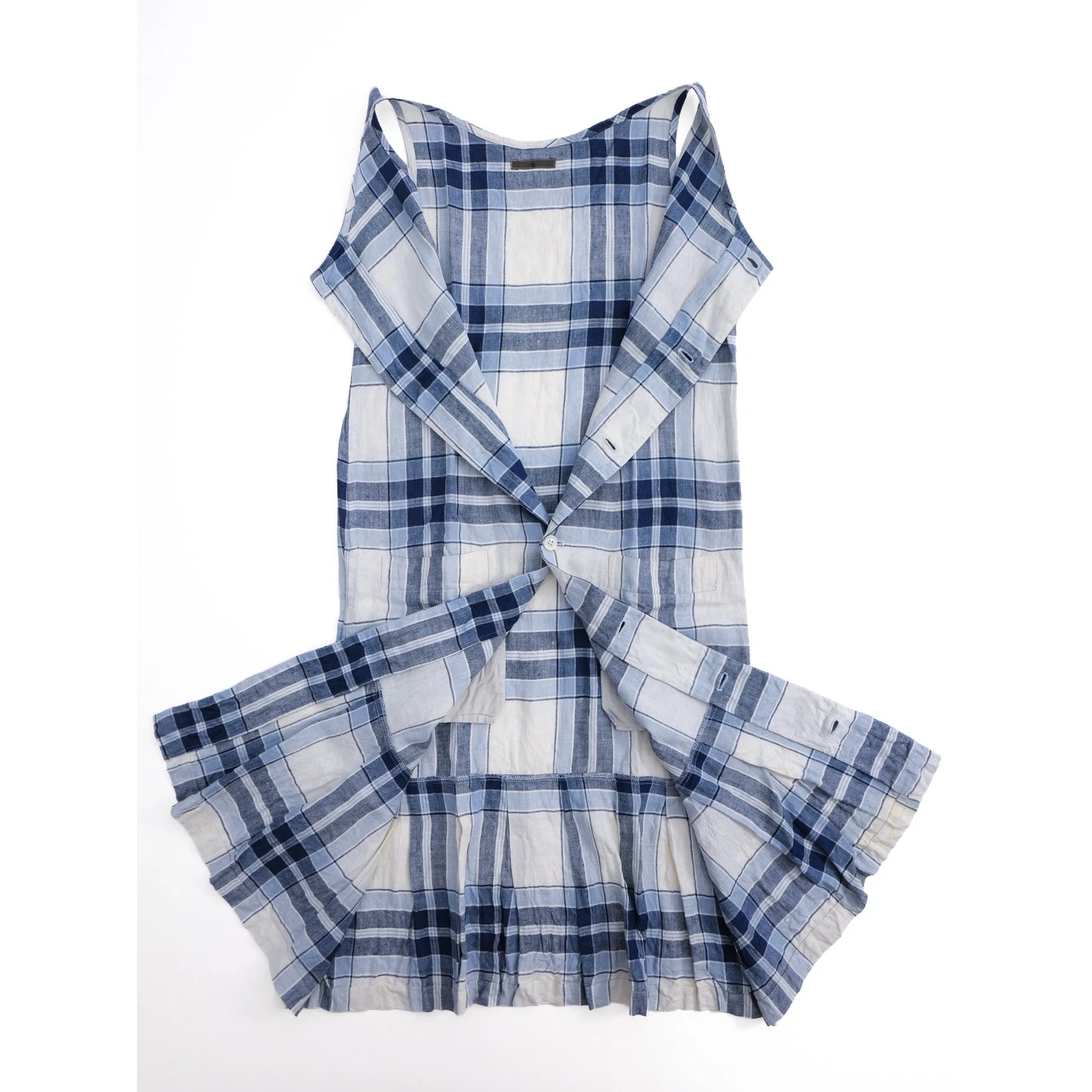 YOHJI YAMAMOTO Robe longue en lin Bleu vintage, passéist — photo 11